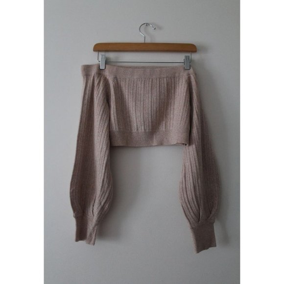 Revolve x Michael Costello Kalina Sweater Oatmeal Size Large Off the Shoulders - Picture 3 of 5